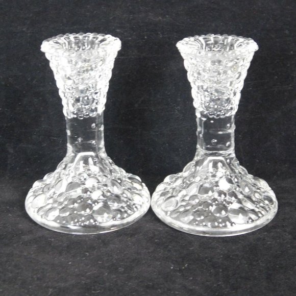 PartyLite Tiny Bubbles Taper Pair 4" Clear Candle Holders P7718 New in Box - Picture 4 of 12